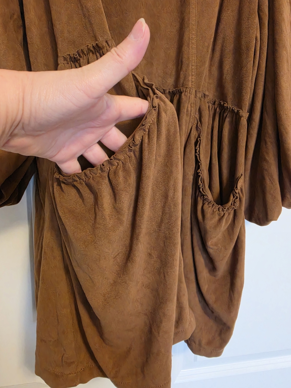 FREE PEOPLE ABBIE VEGAN SUEDE MINI DRESS BROWN SIZE L OVERSIZED BOHO - Picture 8 of 15